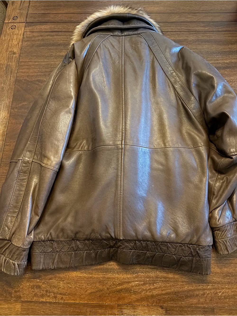 Vintage Zinman Furs Brown Leather Jacket Coyote Fur Lined Collar Coat - Picture 9 of 9